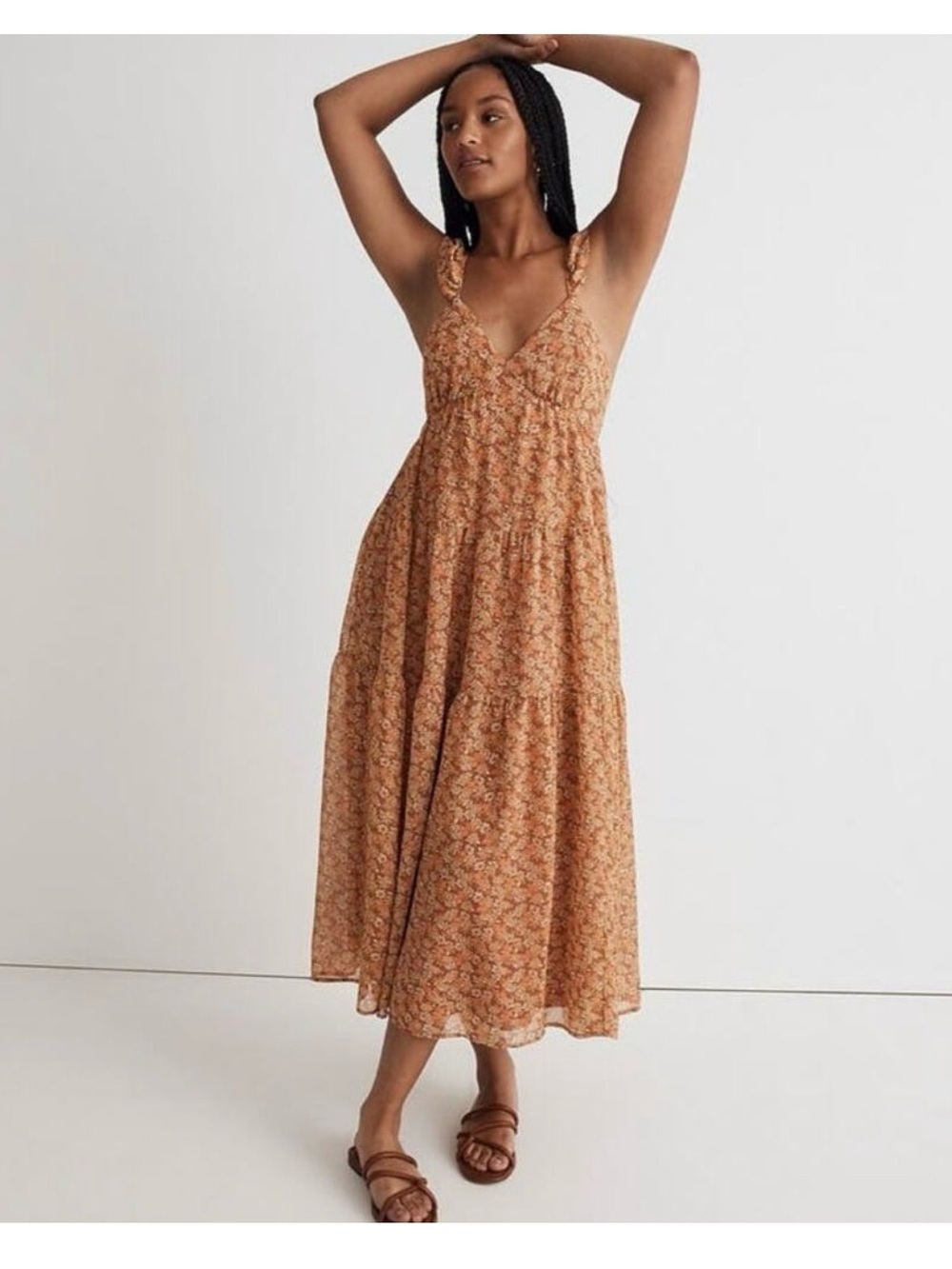 Madewell Rust Floral Tiered Maxi Dress